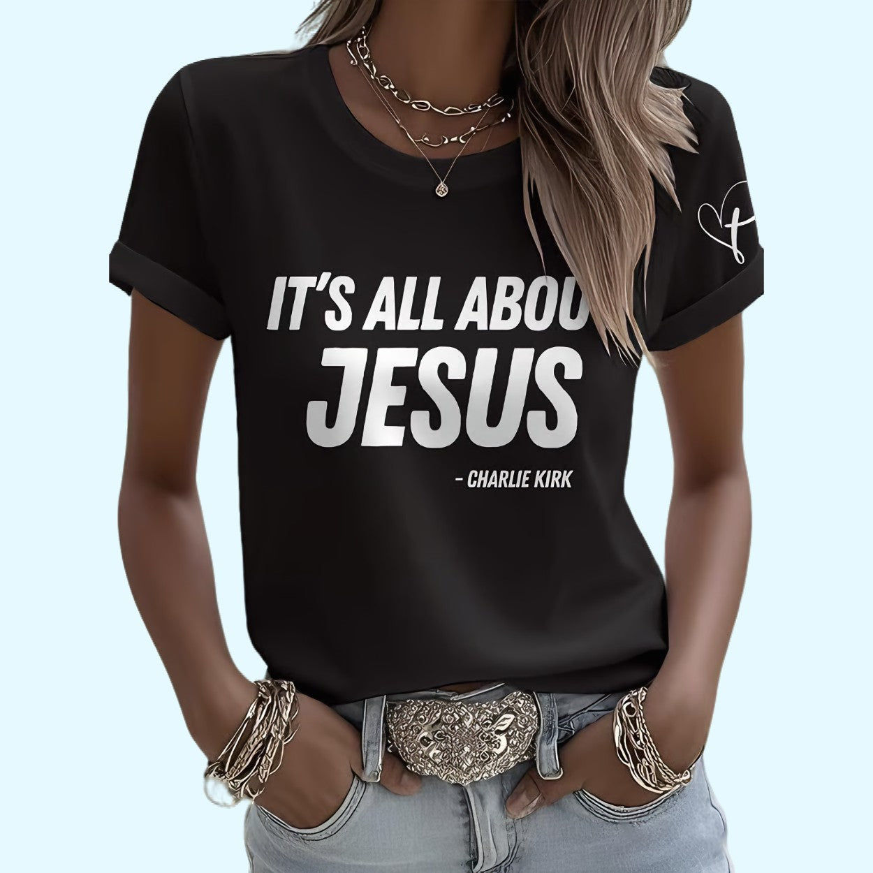 Retro It's All About Jesus Point Print T-Shirt